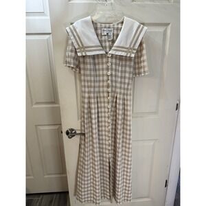 VTG Betsy Lauren Womens Dress Maxi Short Sleeve Button Front Checker Size 12‎
